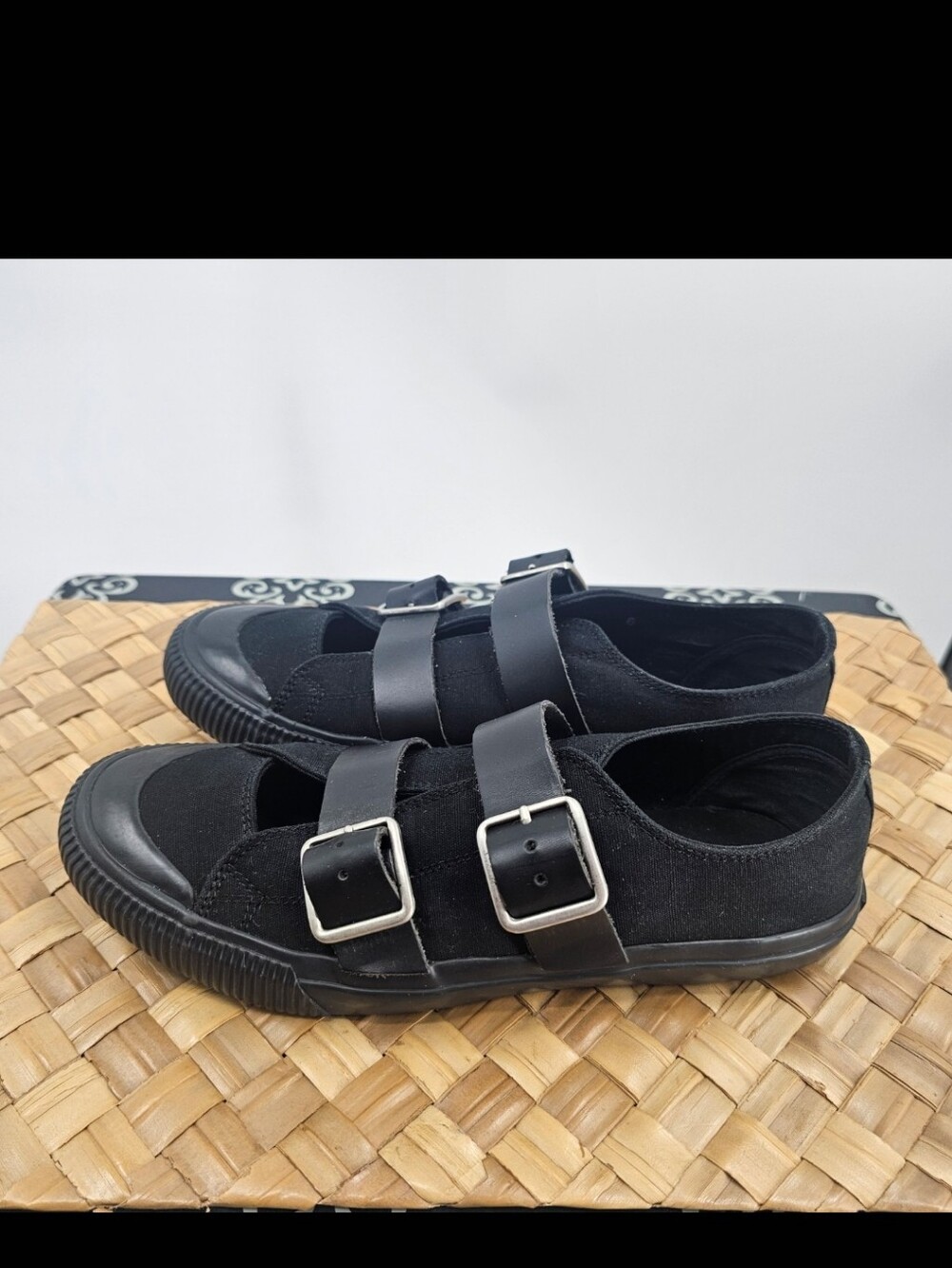 Y'S Black Belt Canvas Sneakers Size US 8